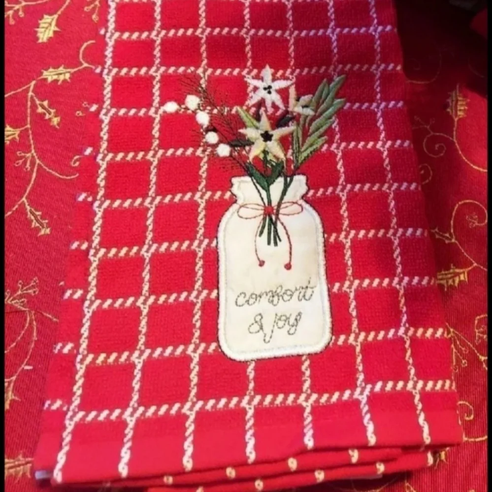 Floral Mason Jars Berries Birds Comfort & Joy Holiday Kitchen Towel Set NWT 2021